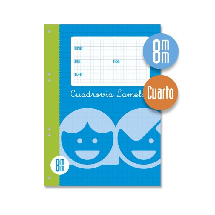 Lamela Recambio para Anillas con 100 Hojas de 70g/m2 con Margen - Formato Cuarto - Pauta Cuadrovia de 8mm - Papel Offset Blanco