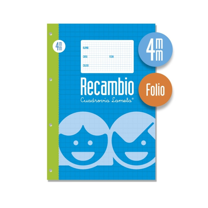 Lamela Recambio para Anillas con 100 Hojas de 70g/m2 con Margen - Formato Folio - Pauta Cuadrovia de 4mm - Papel Offset Blanco E