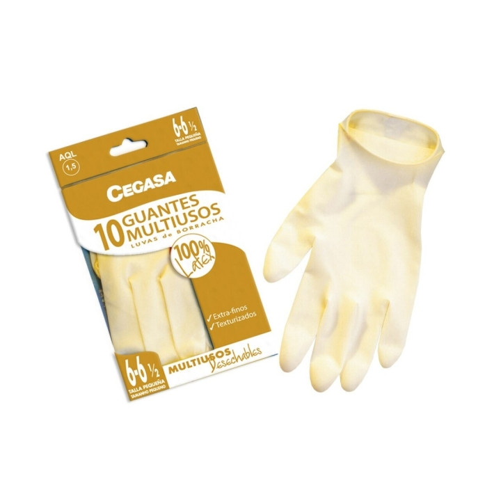 Cegasa Pack de 10 Guantes de Latex Multiusos Talla P 6-6 1/2 - Desechables Extrafinos con Polvo - Uso General