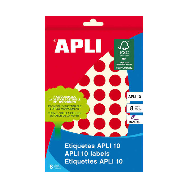 Apli Etiquetas 10 Rojas Ø 13mm 8 Hojas