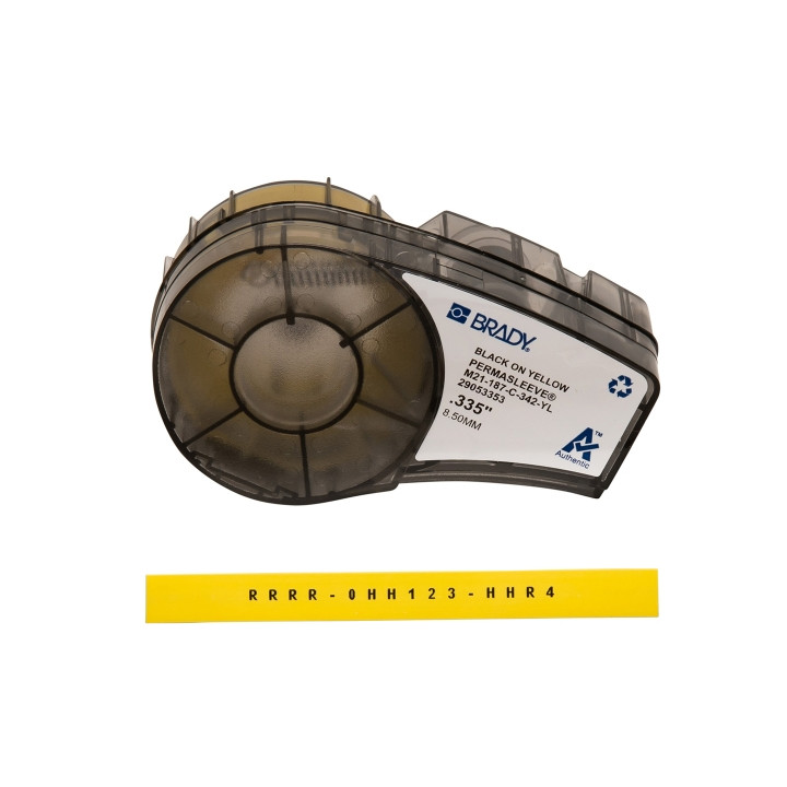 Brady M21-187-C-342-YL Cinta de Etiquetas Original Termocontractiles PermaSleeve - Texto Negro sobre Fondo Amarillo - Ancho 8