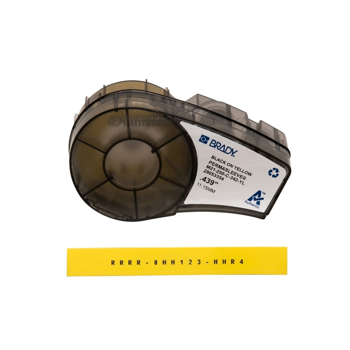 Brady M21-250-C-342-YL Cinta de Etiquetas Original Termocontractiles PermaSleeve - Texto Negro sobre Fondo Amarillo - Ancho 11