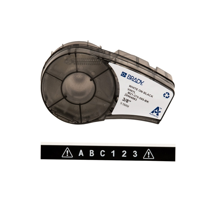 Brady M21-375-595-BK Cinta de Etiquetas Original Vinilo - Texto Blanco sobre Fondo Negro - Ancho 9.53mm x 6
