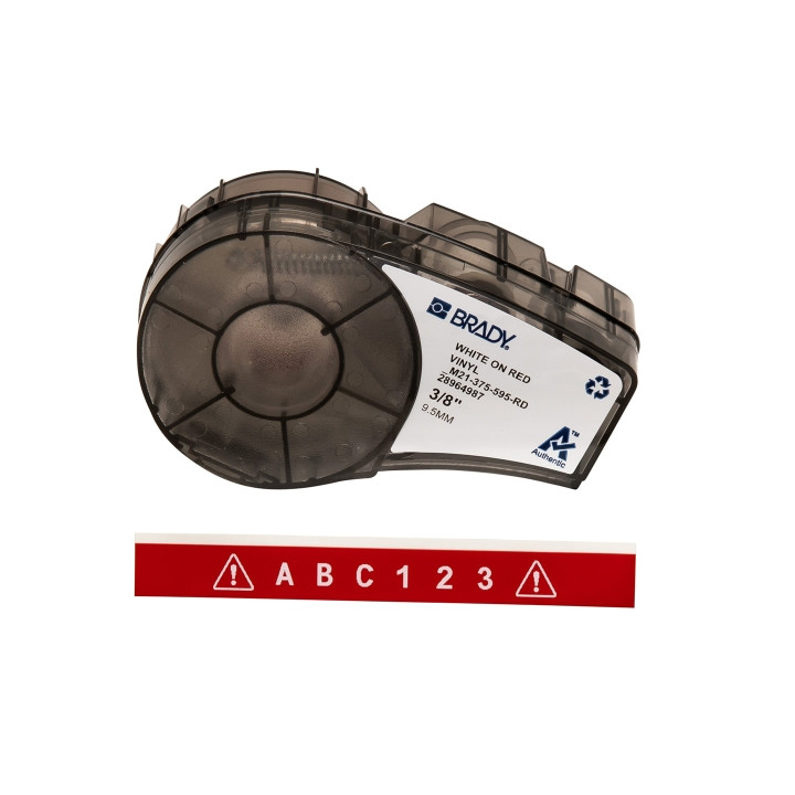 Brady M21-375-595-RD Cinta de Etiquetas Original Vinilo - Texto Blanco sobre Fondo Rojo - Ancho 9.53mm x 6