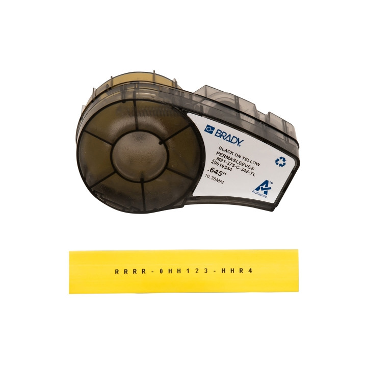 Brady M21-375-C-342-YL Cinta de Etiquetas Original Termocontractiles PermaSleeve - Texto Negro sobre Fondo Amarillo - Ancho 16