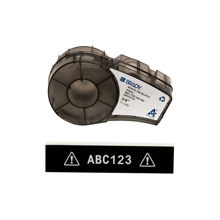Brady M21-750-595-BK Cinta de Etiquetas Original Vinilo - Texto Blanco sobre Fondo Negro - Ancho 19