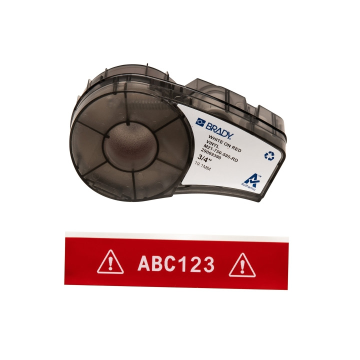 Brady M21-750-595-RD Cinta de Etiquetas Original Vinilo - Texto Blanco sobre Fondo Rojo - Ancho 19