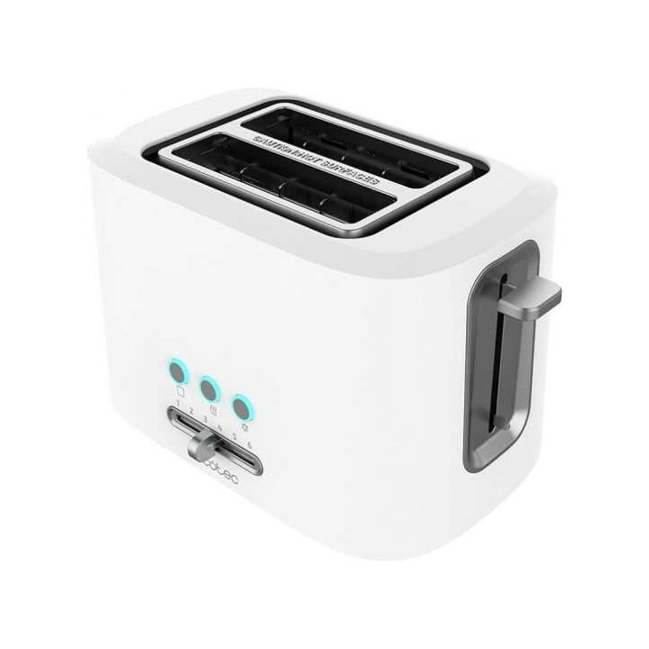 Cecotec Toast & Taste 9000 Double White Tostadora Electrica 980W - 6 Niveles - 2 Ranuras Cortas Extraanchas - Capacidad para 2 T
