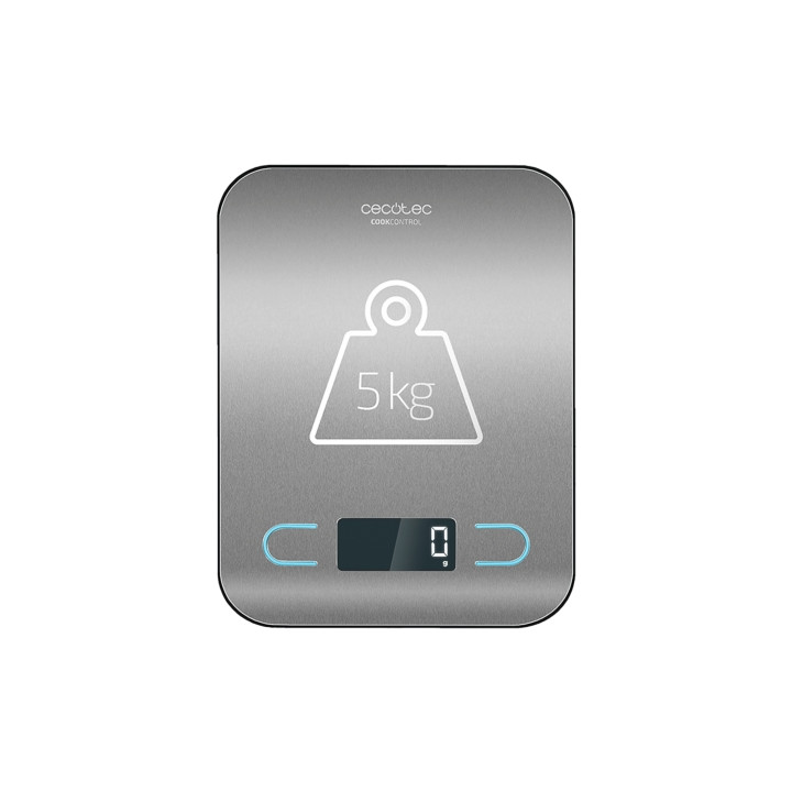 Cecotec CookControl Bascula de Cocina - Capacidad 5kg - Pantalla LCD - Acero Inoxidable - Precision de 1g - Antihuellas - 203x15