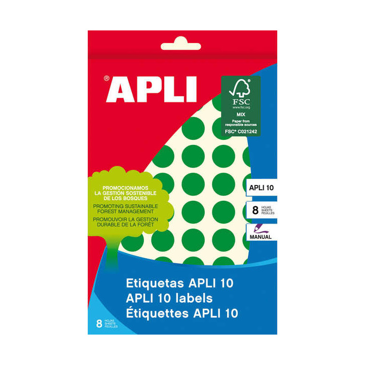 Apli Etiquetas 10 Verdes Ø 13mm 8 Hojas