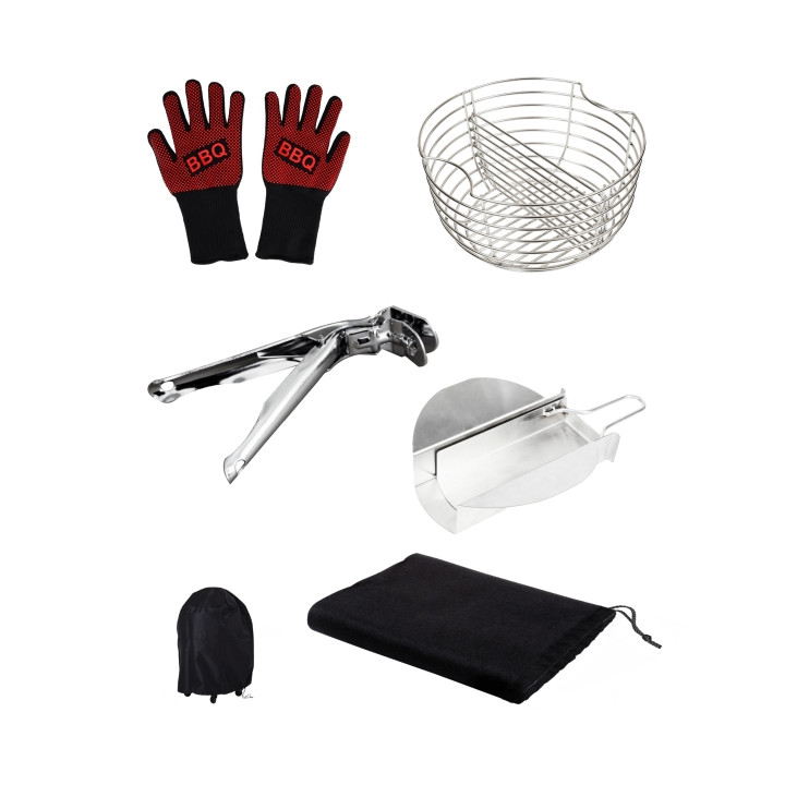 Cecotec DragonPack 4600 L Set de Accesorios para Barbacoa - Pinzas - Cubierta Protecctora - Recolector de Ceniza - Canasta para