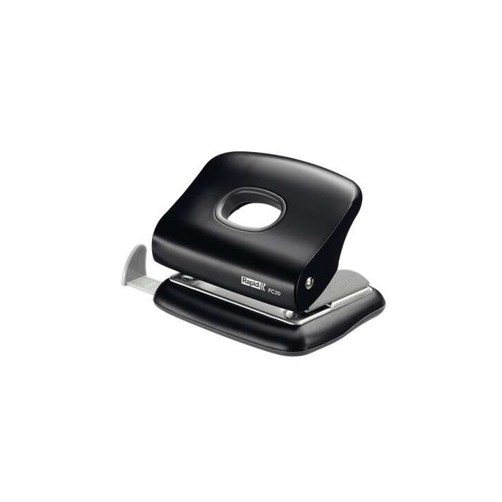 Rapid FC20 Taladro Perforador - Hasta 20 Hojas - Facil Vaciado - Punzones 5.5mm - Color Negro