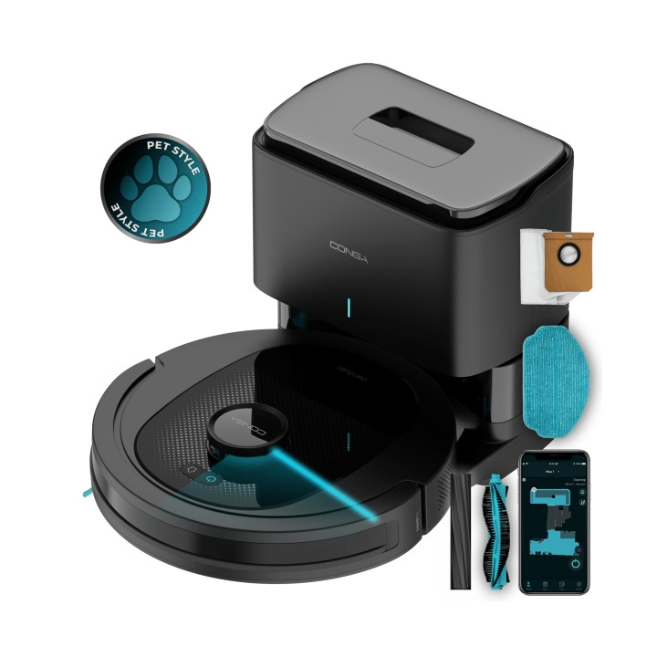 Cecotec Conga 8490 Ultimate Ultra Power Home Robot Aspirador con Base de Autovaciado 4 en 1 - Control con App - Autonomia hasta