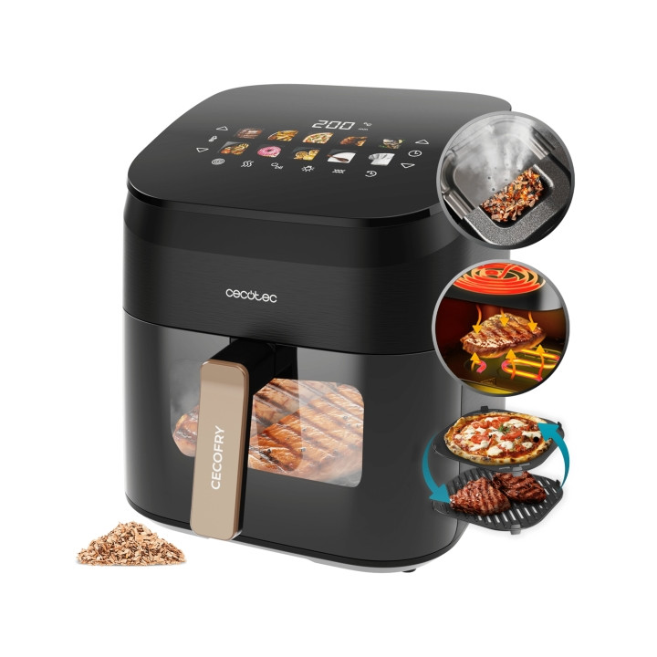 Cecotec Cecofry and Grill Smokin' 6500 Freidora de Aire con Doble Resistencia - Potencia 2200W - Capacidad 6.5L - Temperatura Re