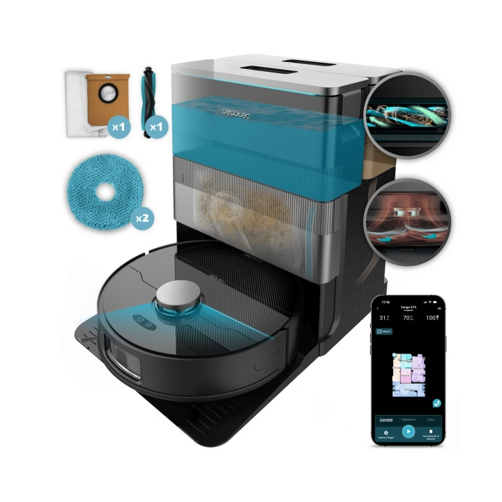Cecotec Conga X70 Robot Aspirador con Base de Autovaciado 4 en 1 - Control con App - Bluetooth - Autonomia hasta 240min - Succio