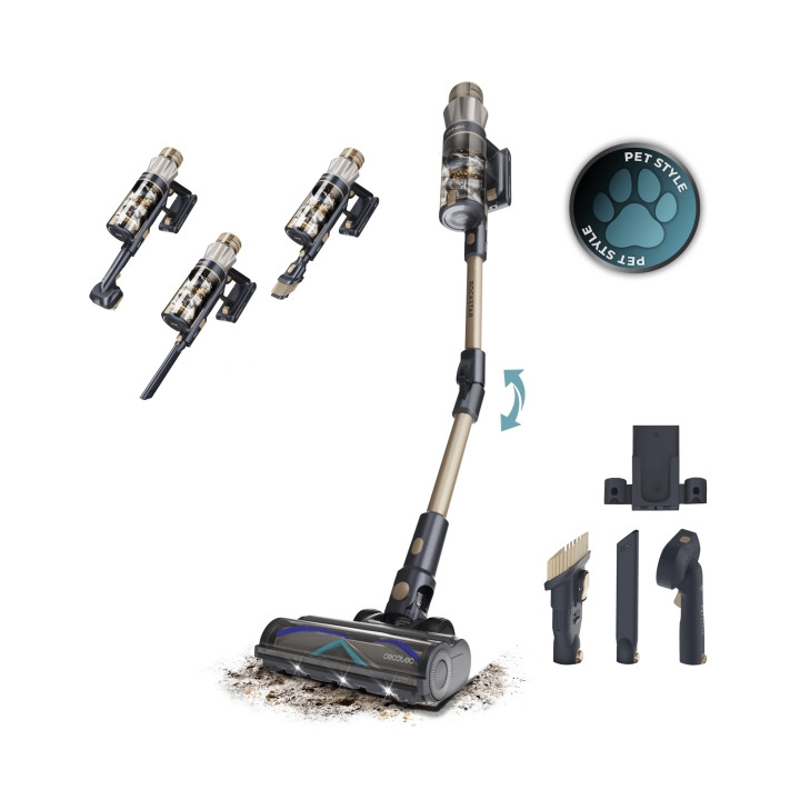 Cecotec Conga Rockstar RS90 Pet Flex Aspirador de Escoba Vertical - 600W - Autonomia hasta 65min - Succion 40kPa - Deposito de 5