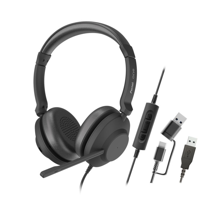 Axtel One Auriculares con Microfono USB - Conexion USB-A y USB-C - Controles de Audio Integrados - Estereo