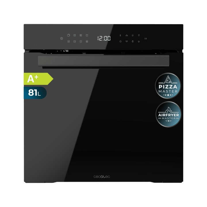 Cecotec Bolero Hexa P506000 Glass Black A+ Horno Pirolitico Integrable - Capacidad 81L - Piedra para Pizzas de 35cm - Guias Tele