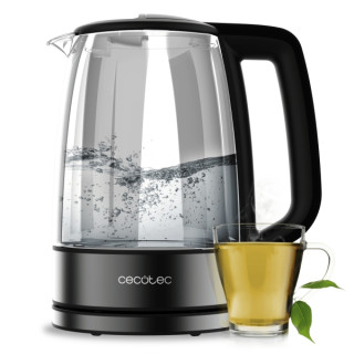 Cecotec ThermoSense 340 Clear Hervidor de Agua de 1.7L - Potencia 2200W - Vidrio de Borosilicato - Luz LED - Base 360º - Apagado