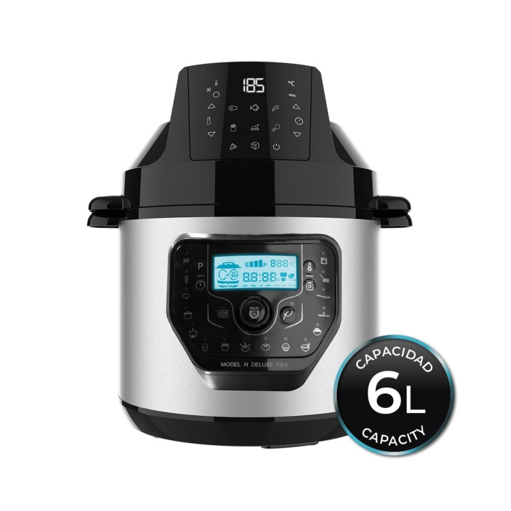 Cecotec H Deluxe Fry Olla GM Programable de 6L con Cabezal Freidora de Aire - Antiadherente - Bascula - Pantalla LCD - Ergonomic