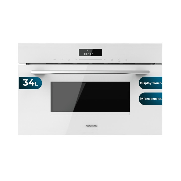 Cecotec Bolero Hexa MW703800 Glass White Microondas Integrable con Grill - Capacidad 34L - Temperatura Regulable - Panel Tactil