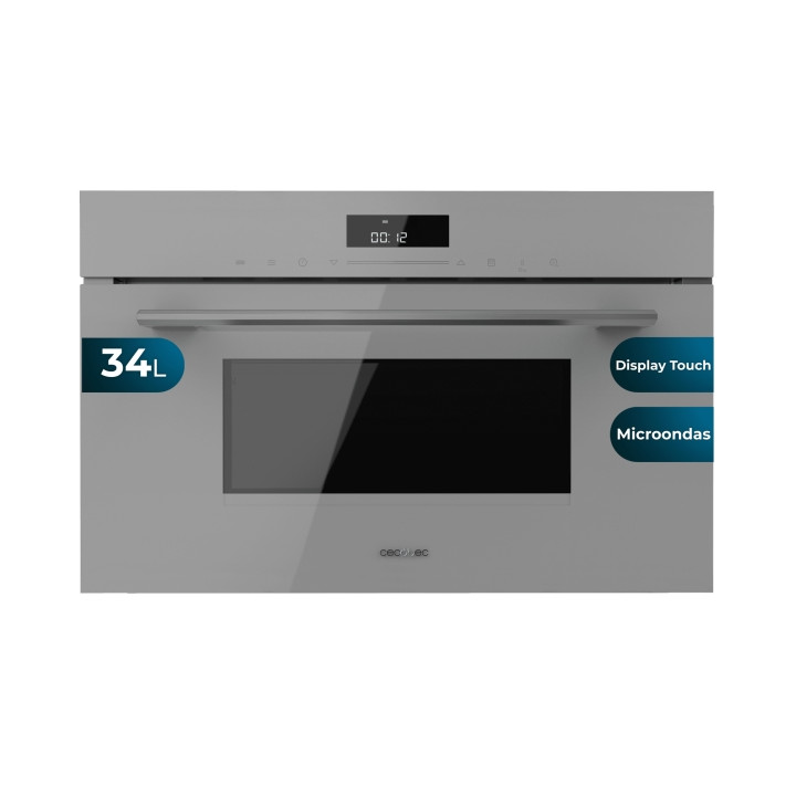 Cecotec Bolero Hexa MW703800 Glass Grey Microondas Integrable con Grill - Capacidad 34L - Temperatura Regulable - Panel Tactil -