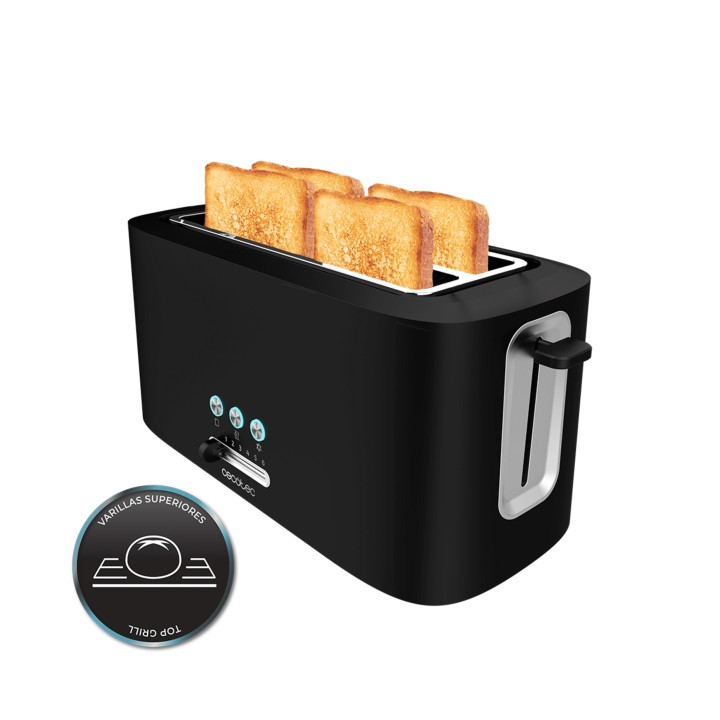 Cecotec Toast and Taste 16000 Extra Double Tostadora de Doble Ranura Larga - 1630W - Autocentrado - 6 Niveles de Tostado - Hueco