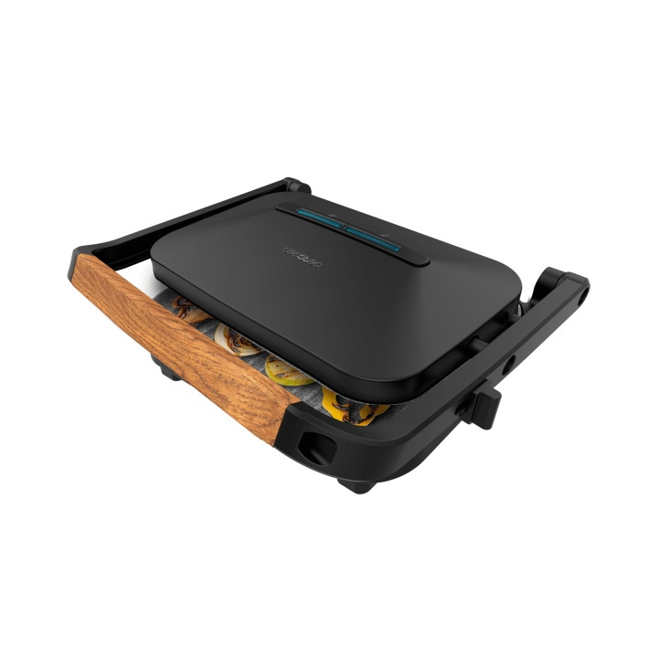 Cecotec Rock'nGrill 1200 Wood B Parrilla Electrica - Potencia 1300W - Temperatura Regulable - Revestimento de Piedra - Asa Tacto