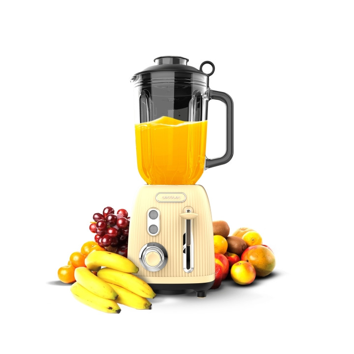 Cecotec Power Black Titanium RetroYellow Batidora de Vaso - Potencia 1200W - Capacidad Jarra 1.5L - Velocidad Ajustable - Estilo