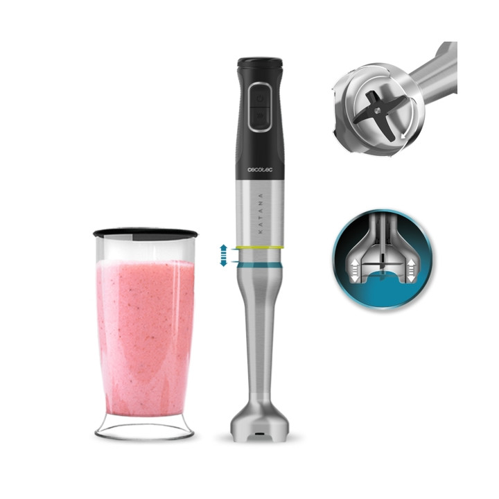 Cecotec Katana 12 Jar S Batidora de Mano - Potencia 1200W - Movimiento Oscilante - Velocidad Ajustable - Cuchillas Recubiertas d