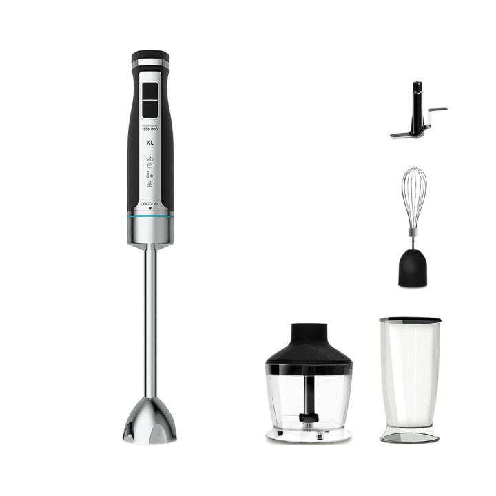 Cecotec PowerGear 1500 XL Pro Batidora de Mano - 1500W - Vaso de 0.8L - Picadora de 0.6L - Velocidad Ajustable - Incluye Accesor