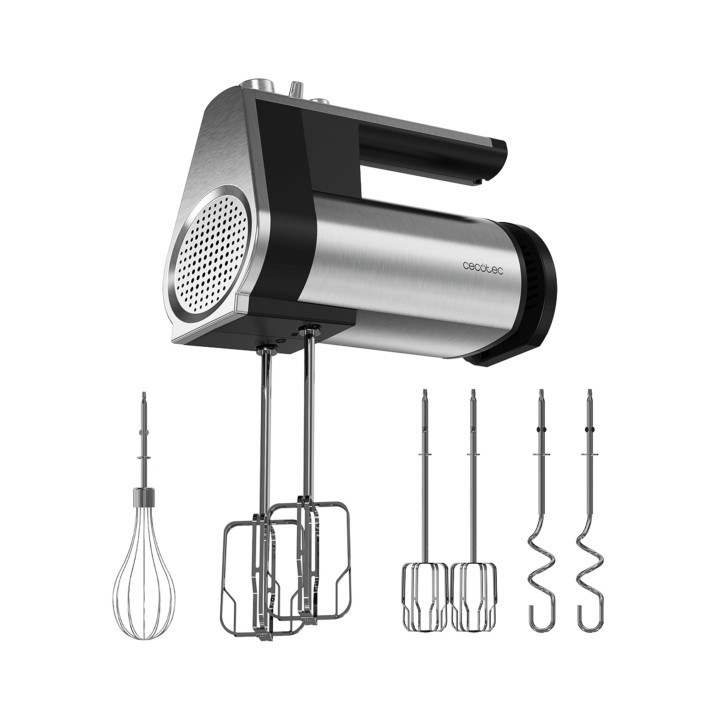 Cecotec PowerTwist 500 Full Steel Batidora de Varillas - Potencia 500W - Velocidad Ajustable - Incluye Accesorios - Ergonomico -