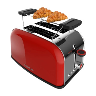 Cecotec Toastin' time 850 Red Tostadora Doble - Potencia 850W - Ranura Ancha - Acabados en Acero Inoxidable - Bandeja Recogemiga