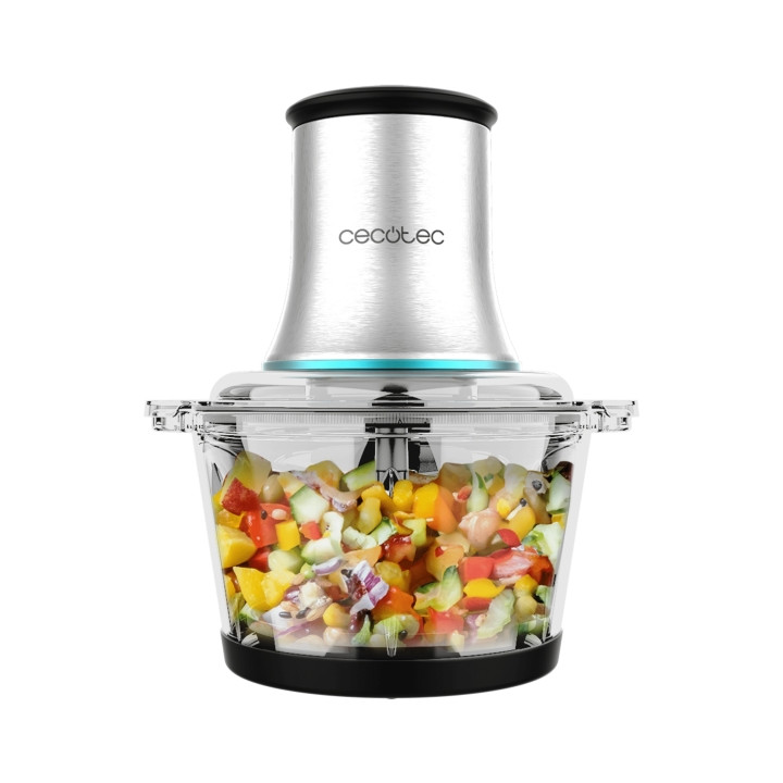 Cecotec ChopBeat 2000 Vindaloo Glass Picadora Electrica - Potencia 500W - Capacidad 500g - Cuchillas de Acero Inoxidable - Apto