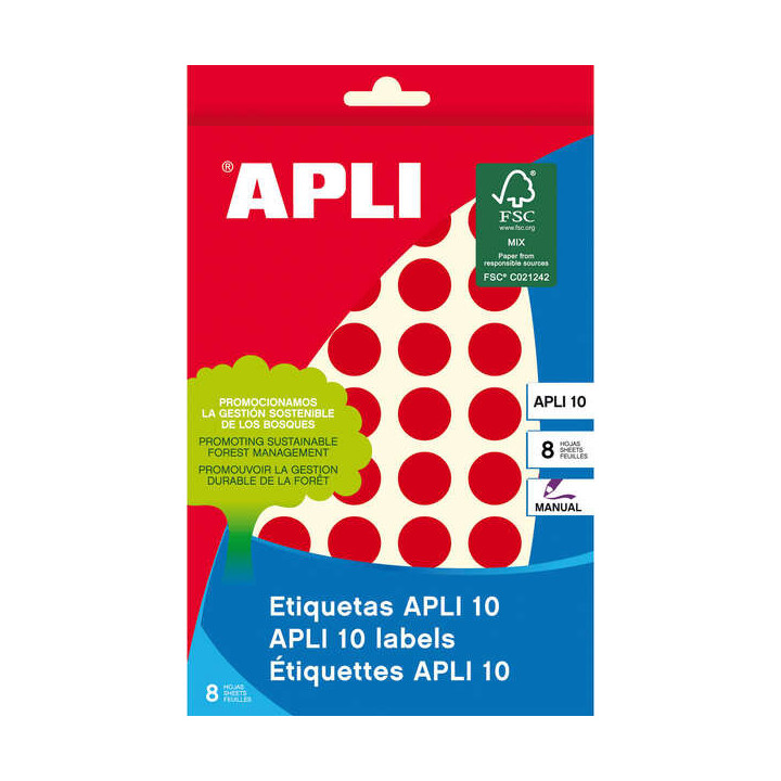 Apli Etiquetas 10 Rojas Ø 16mm 8 Hojas