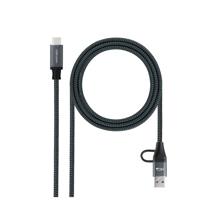 Nanocable Cable USB 3.2 Gen2x2 5A/100W - USB-C + USB-A/M a USB-C/M - 3m - Color Gris