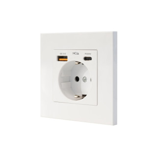 Nanocable Roseta Base de Enchufe de Pared Empotrable Tipo Schuko - 1xUSB-A QC 3.0