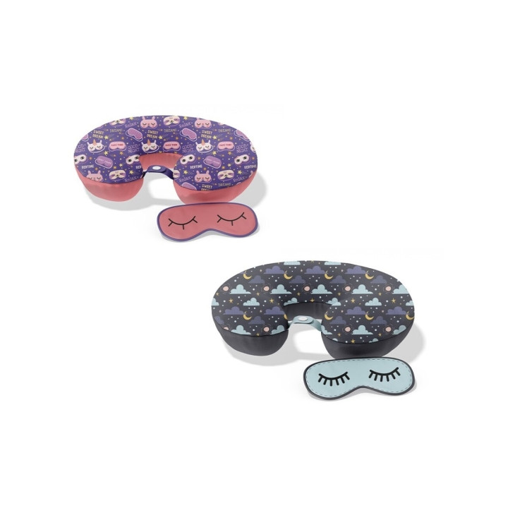 Lagart Almohada Cervical de Viaje + Antifaz - Material Spandex + Foam - Funda Lavable - 2 Diseños Surtidos