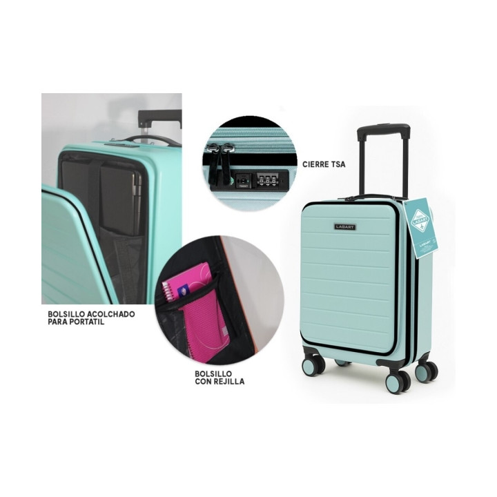 Lagart Maleta Trolley Pocket de Cabina Rigida 20” 55x34x20cm - Compartimento Frontal Acolchado para Portatil - Cierre TSA - Rued