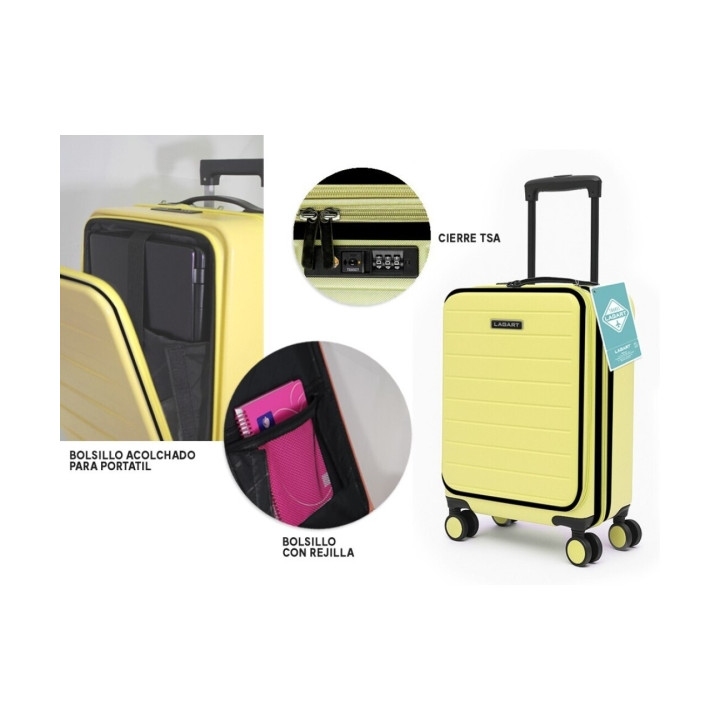 Lagart Maleta Trolley Pocket de Cabina Rigida 20” 55x34x20cm - Compartimento Frontal Acolchado para Portatil - Cierre TSA - Rued