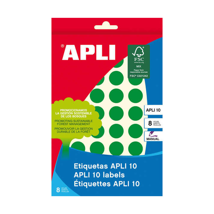 Apli Etiquetas 10 Verdes Ø 16mm 8 Hojas