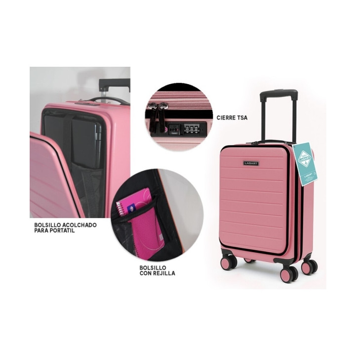 Lagart Maleta Trolley Pocket de Cabina Rigida 20” 55x34x20cm - Compartimento Frontal Acolchado para Portatil - Cierre TSA - Rued