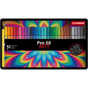 Stabilo Pen 68 Arty Caja Metalica de 30 Rotuladores - Punta de Fibra - Trazo de 1mm aprox. - Tinta a Base de Agua - Capuchon Ve