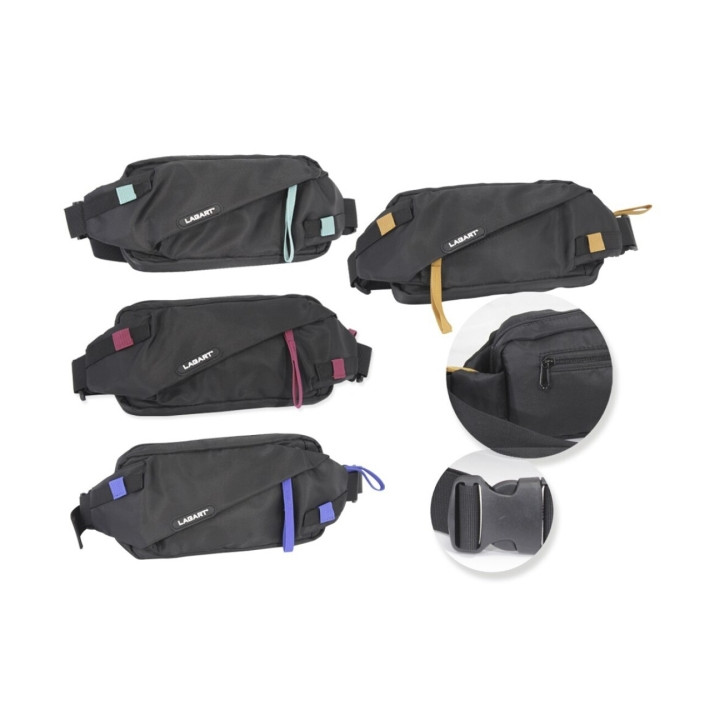 Lagart Smart Bandolera/Riñonera - 3 Bolsillos - Cinta Ajustable - Fabricada en Nylon Impermeable - Medidas 24x12x5cm - Color Neg