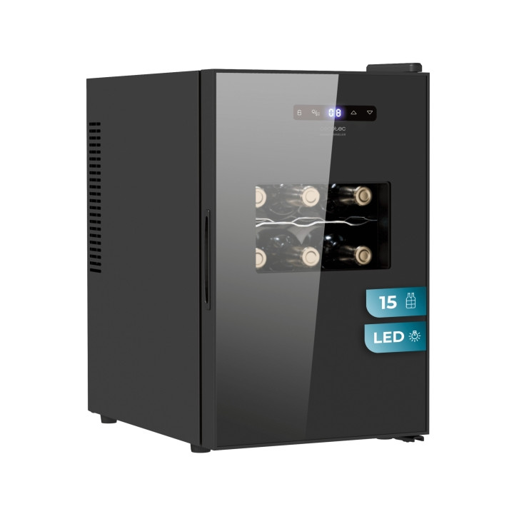 Cecotec Bolero GrandSommelier 1550 CoolCrystal Vinoteca para 15 Botellas - Silencioso 35dB - Luz LED - Pantalla LED - Temperatur
