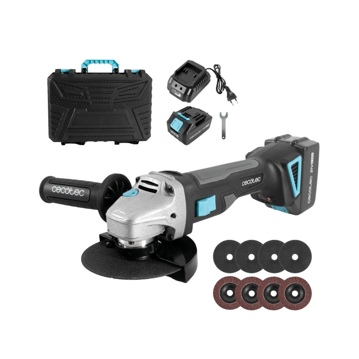 Cecotec RadialPower 2120 Freemove Radial Inalambrica de 125mm - 900W - 12.000rpm - Bateria 21V 4Ah - Incluye Accesorios - Motor