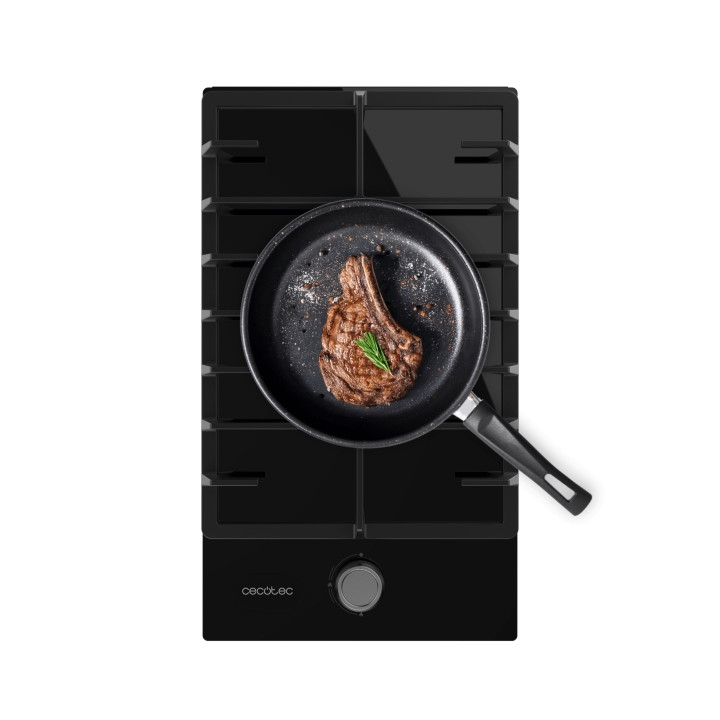 Cecotec Bolero Squad G 1200F Glass Black Cocina de Gas Encastrable - 1 Quemador - Acabado en Cristal Negro - 3.5kW - Parrillas d