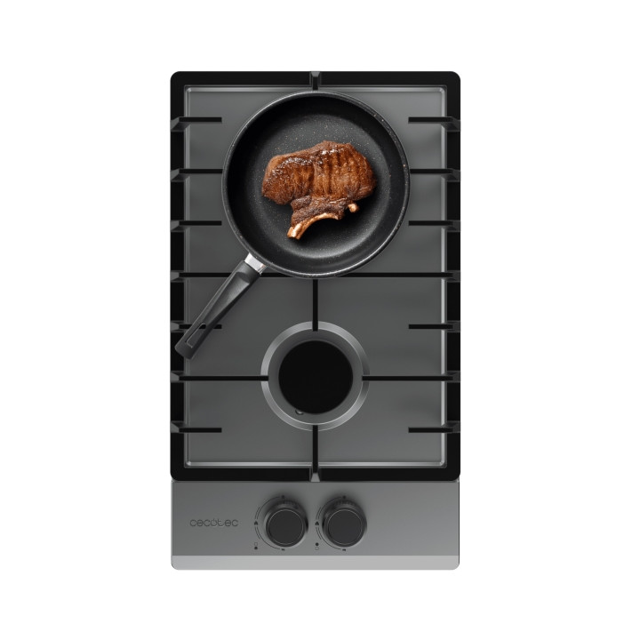 Cecotec Bolero Squad G 2200F Inox Cocina de Gas Encastrable - 2 Quemadores - Acero Inoxidable - 5.25kW - Parrillas de Hierro Fun