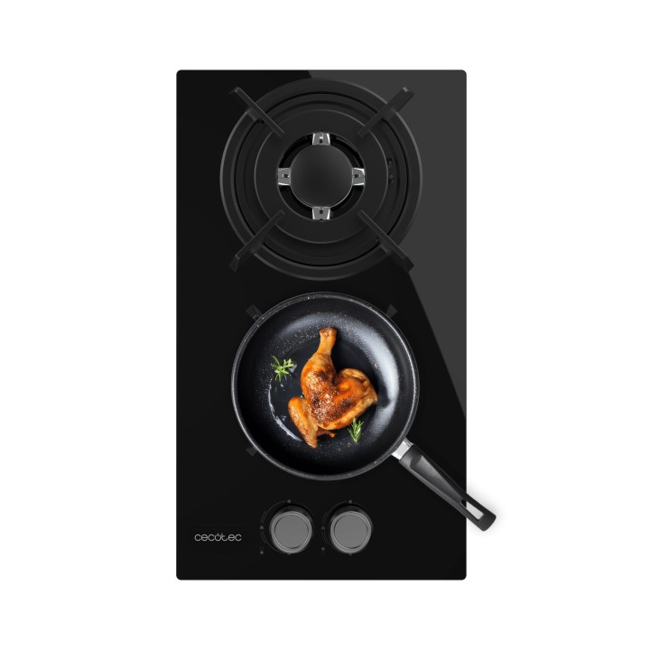 Cecotec Bolero Squad G 2200S Glass Black Cocina de Gas Encastrable - 2 Quemadores - Acabado en Cristal Negro - 5.25kW - Parrilla