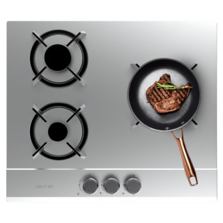 Cecotec Bolero Squad G 3200S Inox Cocina de Gas Encastrable - 3 Quemadores - Acero Inoxidable - 6.25kW - Parrillas de Hierro Fun